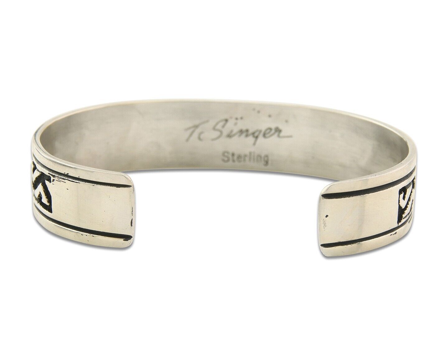 Navajo Bracelet 925 Silver Artist Signed Thomas Singer Cuff Made in the 1980's