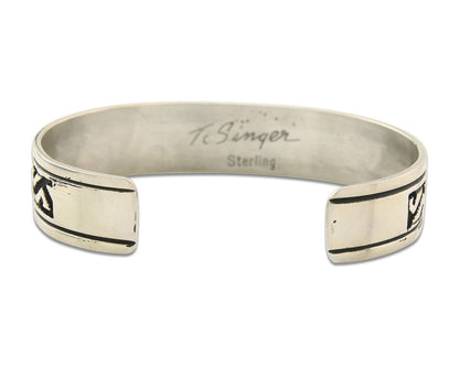 Navajo Bracelet 925 Silver Artist Signed Thomas Singer Cuff Made in the 1980's