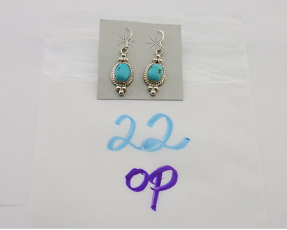Navajo Dangle Earrings 925 Silver Blue Turquoise Native American Artist C.80's