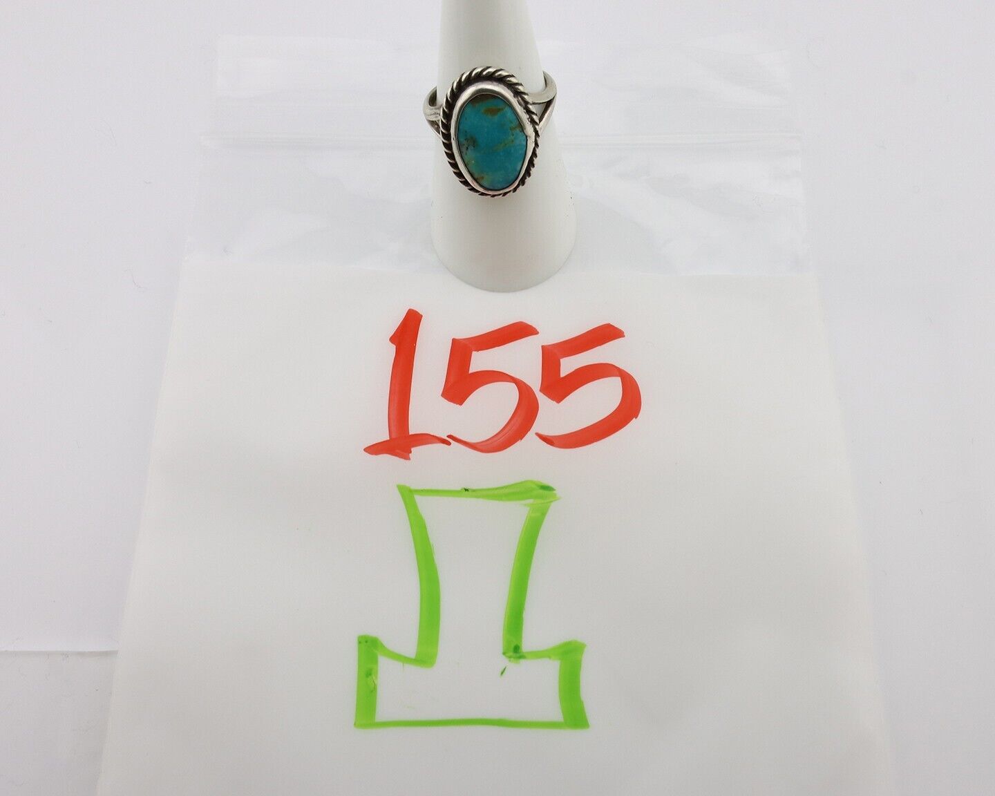Navajo Ring 925 Silver Kingman Turquoise Native American Artist C.80's