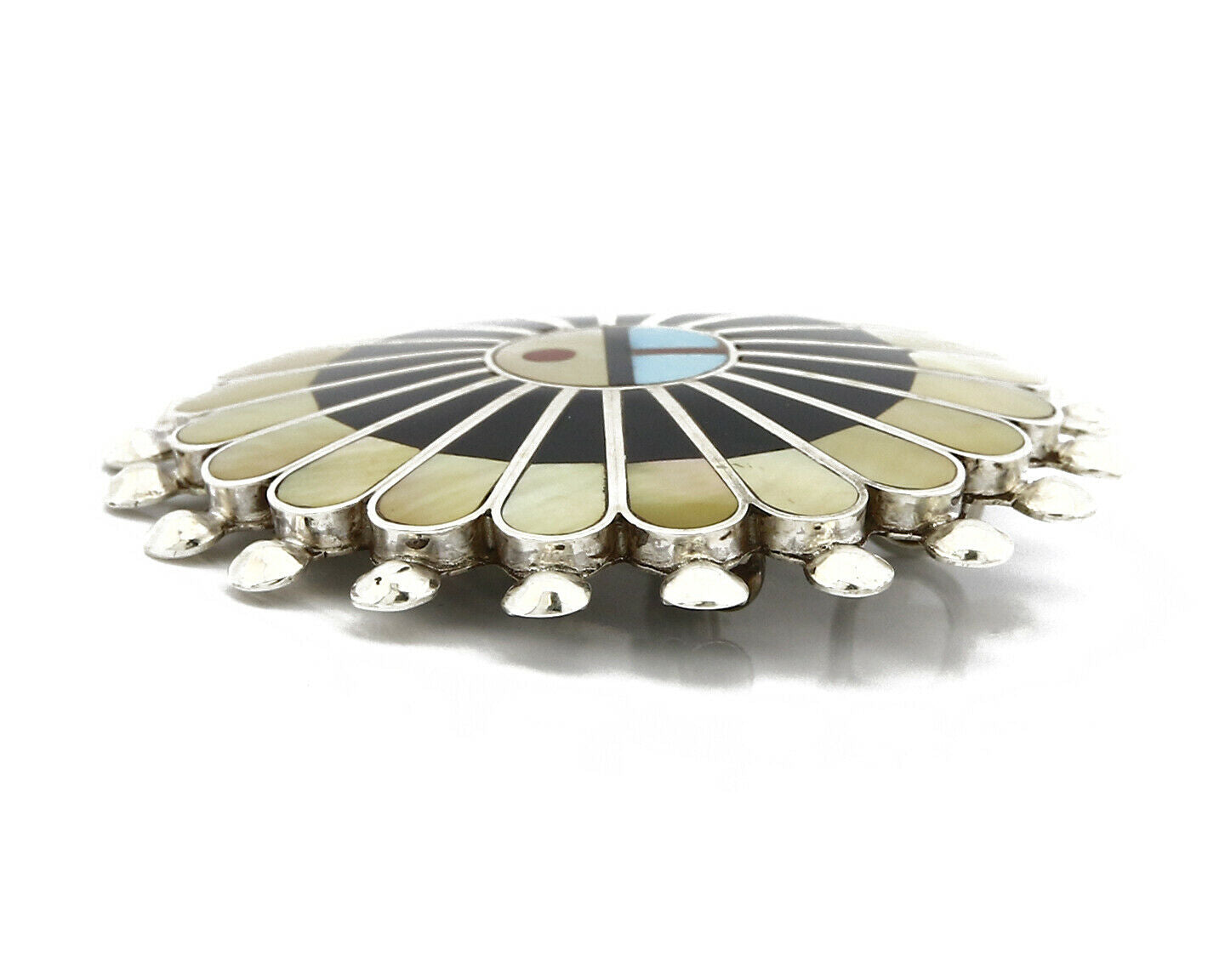 Zuni Signed Artist Victoria Unkestine Inlaid .925 SOLID Silver Tewa Pendant Pin