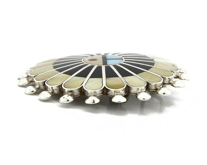 Zuni Signed Artist Victoria Unkestine Inlaid .925 SOLID Silver Tewa Pendant Pin
