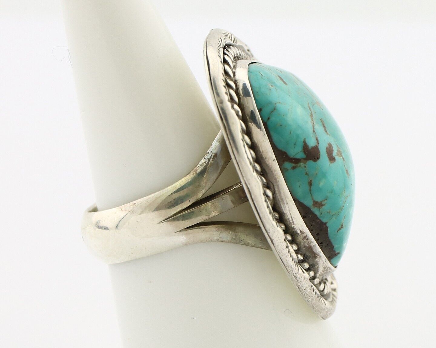 Navajo Ring .925 Silver Natural Blue Turquoise Signed Lee Bennett C.80's