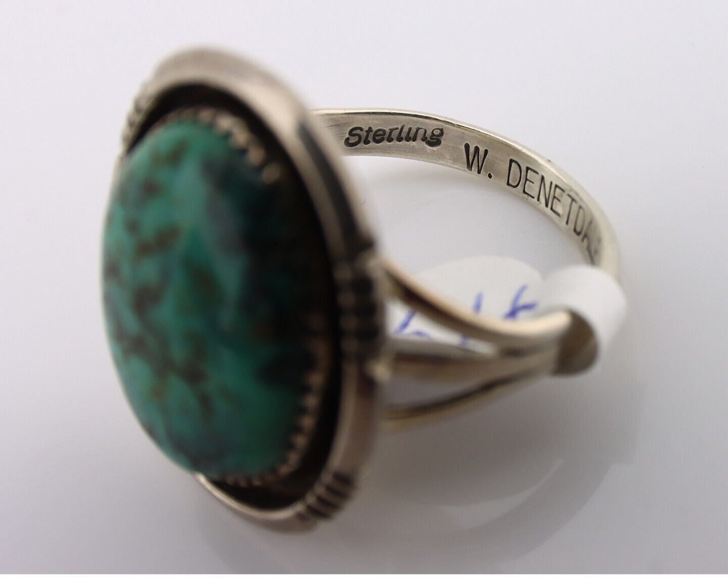 Navajo Ring 925 Silver Spiderweb Turquoise Artist Signed William Denetdale C.80s