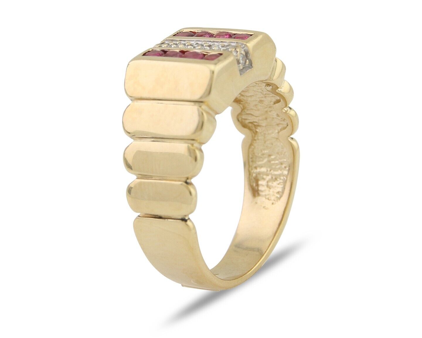 Men Natural Diamond & Ruby Ring 14k Solid Yellow Gold Size 9.75