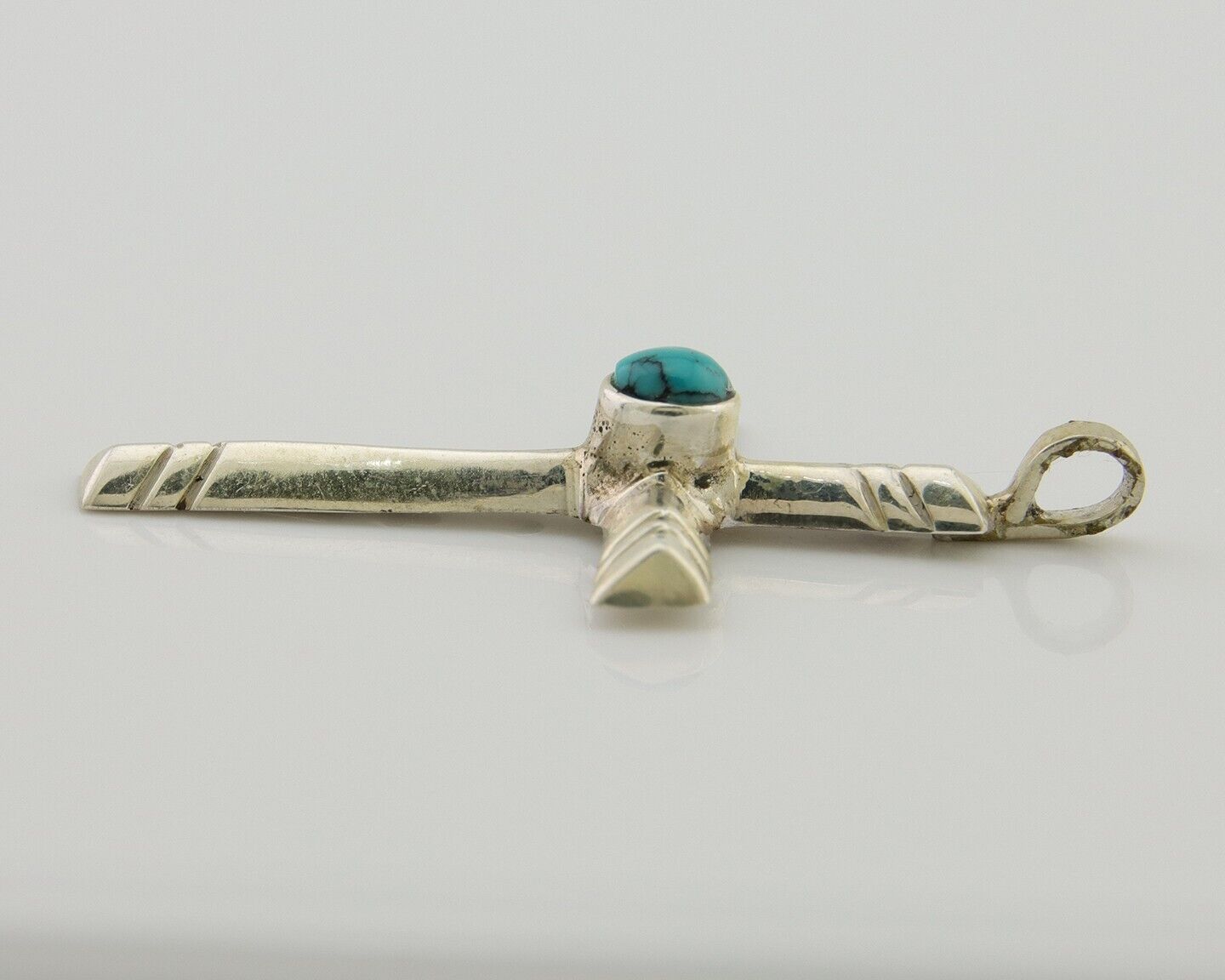 Navajo Sand Cast Cross Pendant 925 Silver Turquoise Artist Signed J Yazzie C.80s