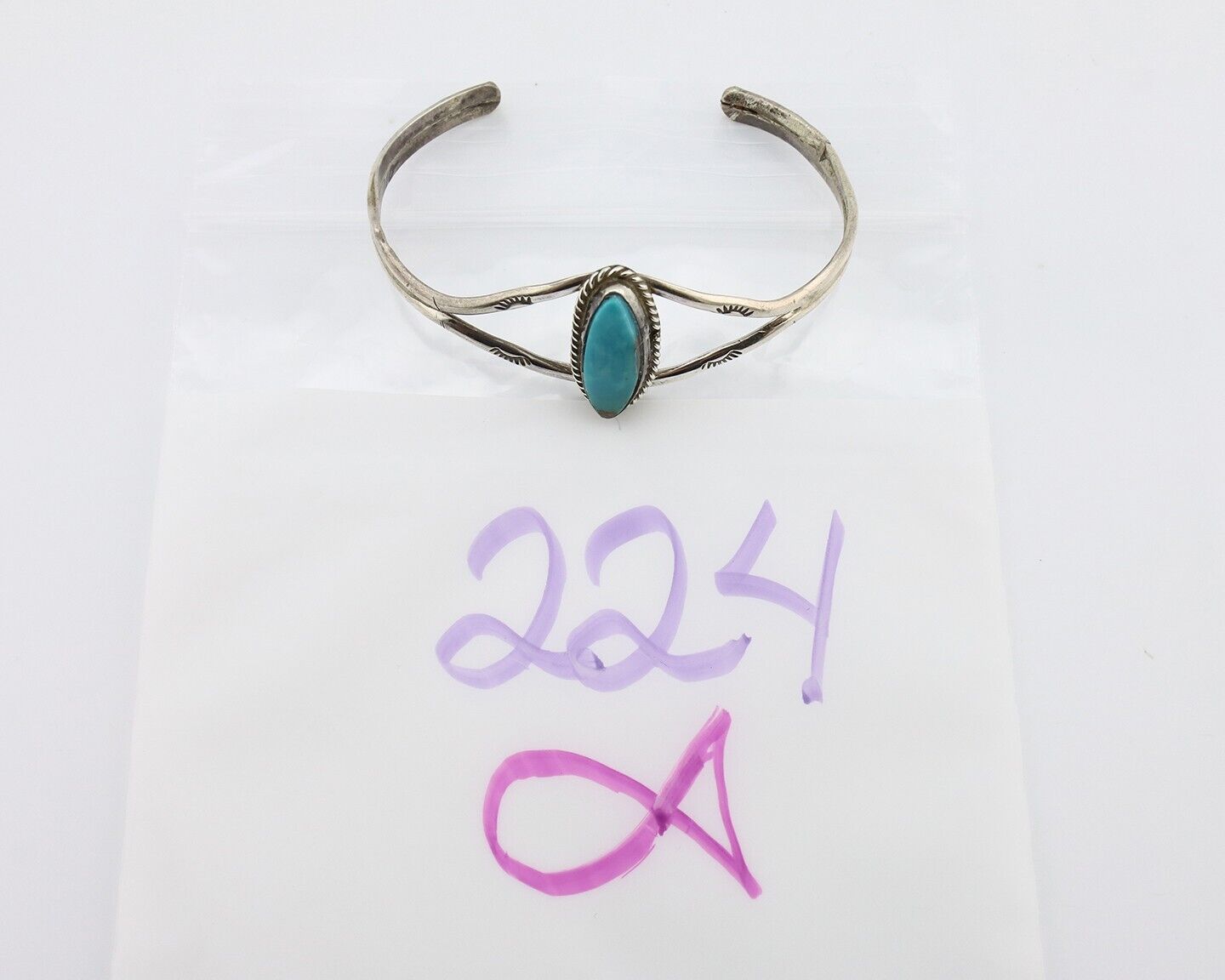 Navajo Bracelet 925 Silver Natural Blue Turquoise Artist Signed LB C.80's