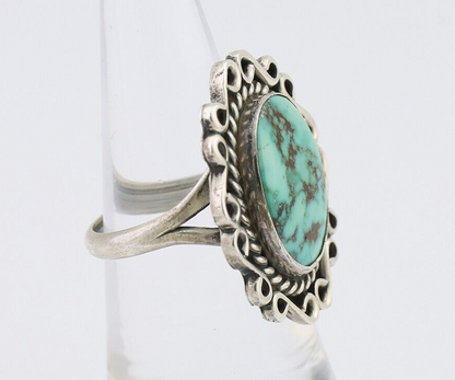 Navajo Ring 925 Silver Natural Turquoise Artist Signed "M" Size 6.25 C.80's
