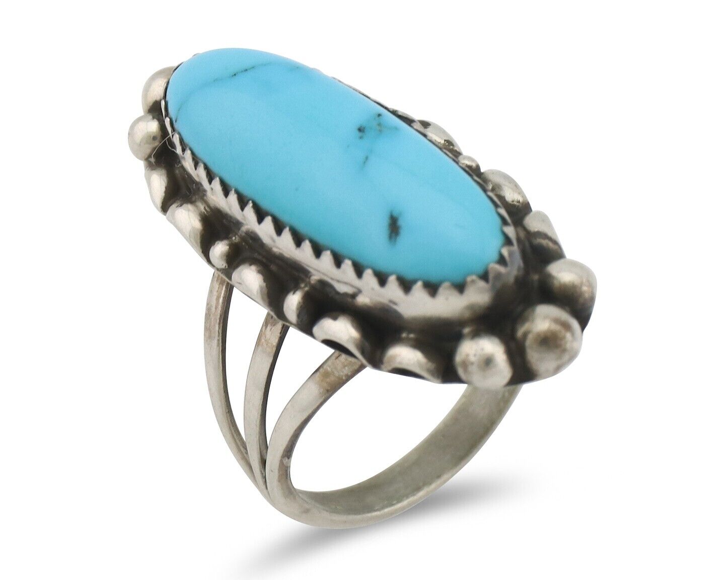 Navajo Ring .925 Silver Sleeping Beauty Turquoise Signed SkyStone Creations C80s