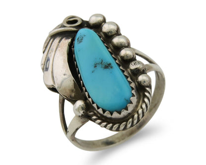 Navajo Ring .925 Silver Natural Slab Turquoise Signed Justin Morris C.80's