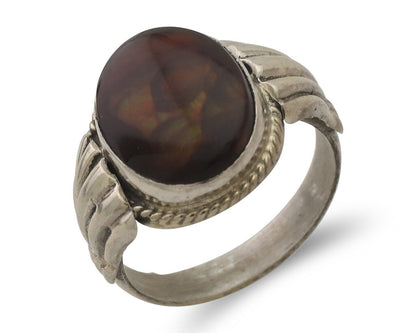 Navajo Handmade Ring 925 Silver Natural Fire Opal Native Artist Size 7.25 C.80's