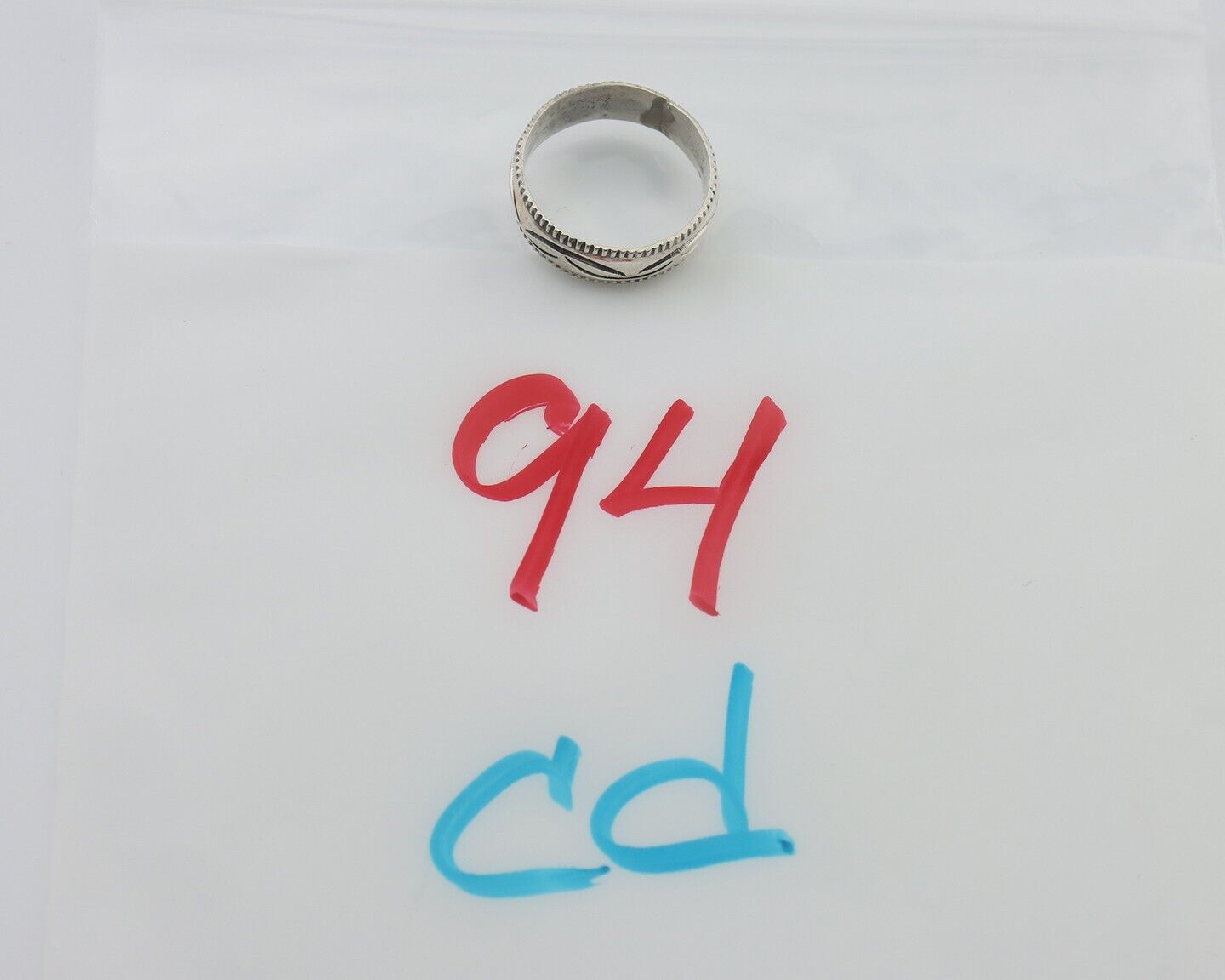 Navajo Hand Stamped Band 925 Silver 6.0 mm Native Artist Size 6.0 C.80's