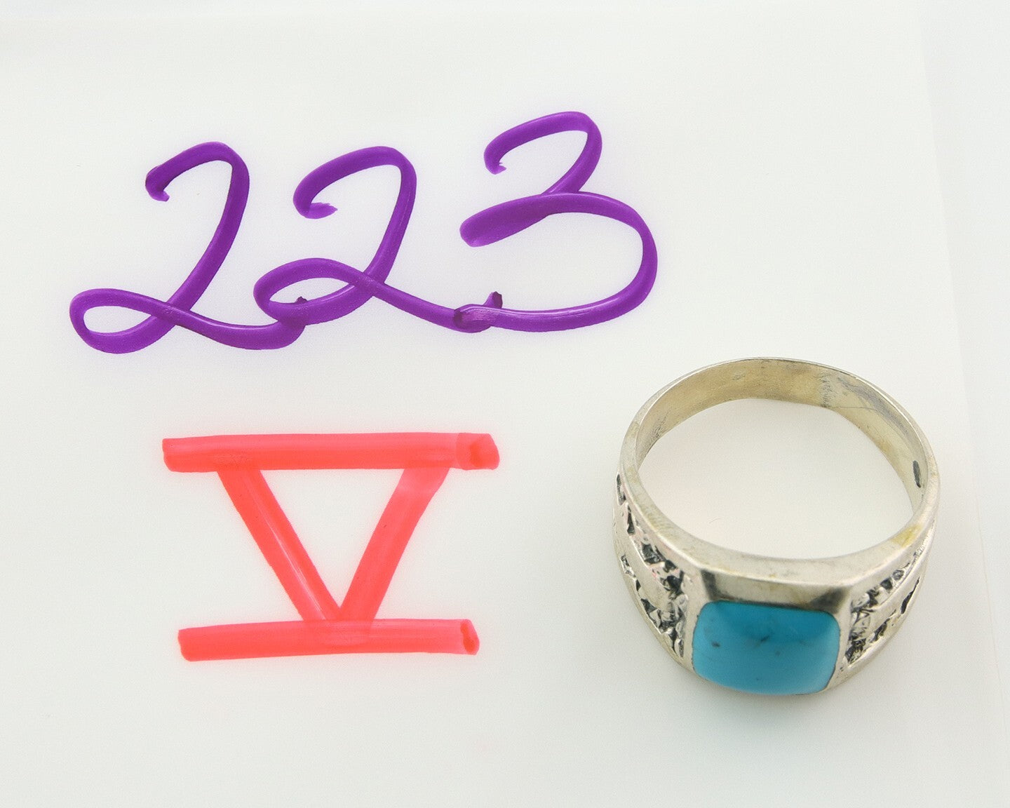 Men Vintage Nugget Ring 925 Sterling Turquoise Artist Signed SC Size 10