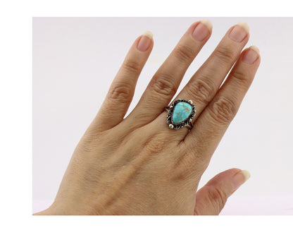 Navajo Ring 925 Silver Spiderweb Turquoise Artist Signed Billy Eagle C.80's