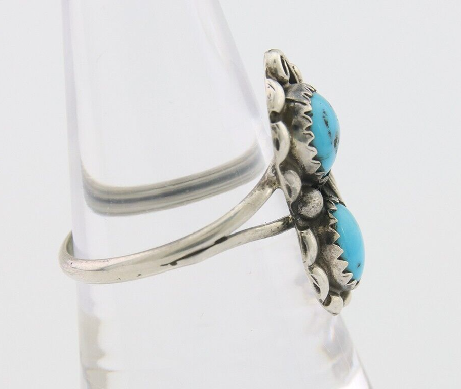 Navajo Ring 925 Silver Natural Blue Turquoise Artist Signed SC C.80's Size 8.75