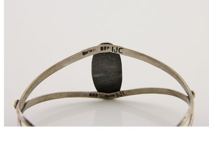 Navajo Hand Stamped Cuff Bracelet Malachite 925 Silver Artist Signed IJC C.80's