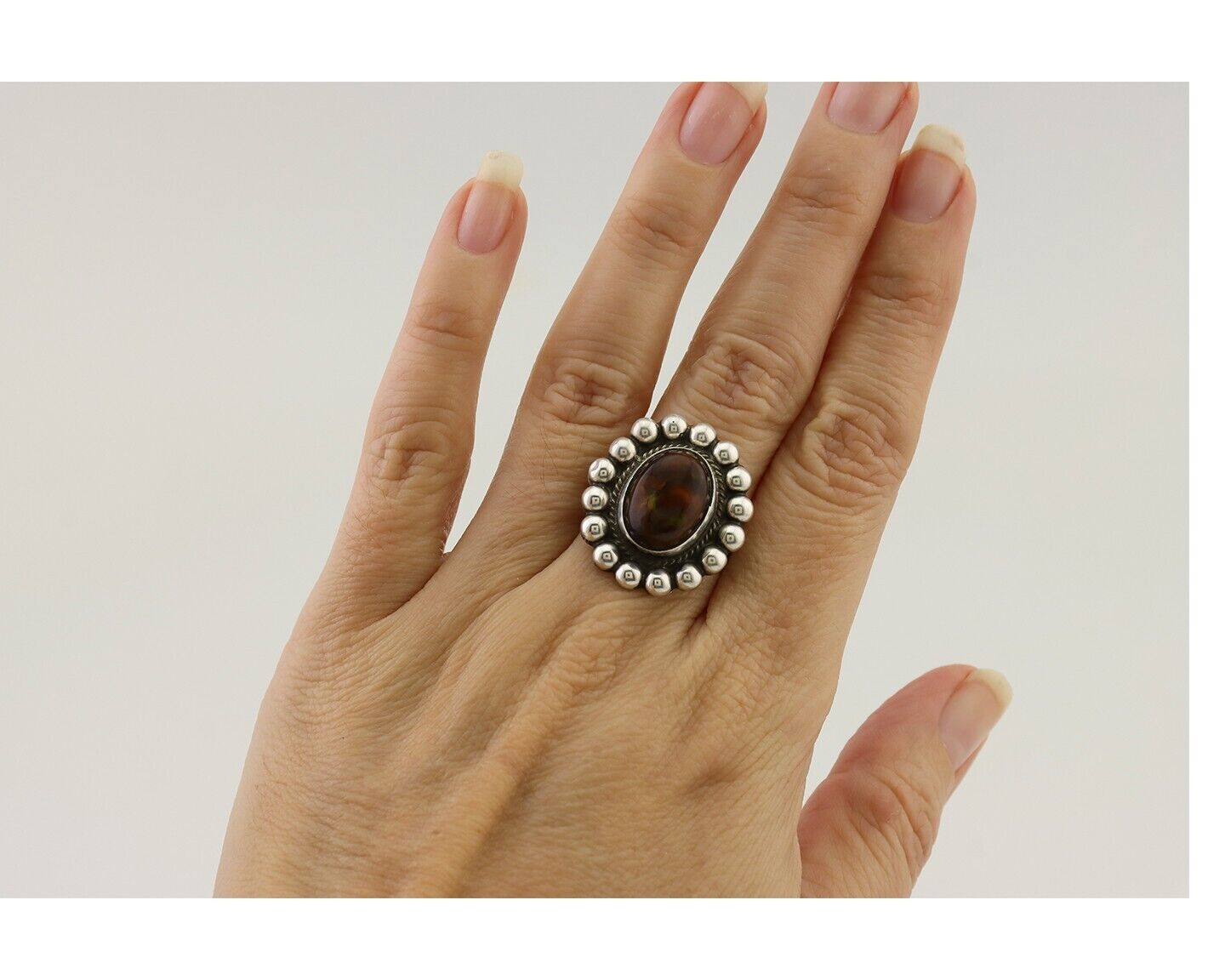 Navajo Handmade Ring 925 Silver Natural Fire Opal Native Artist Size 6.25 C.80's