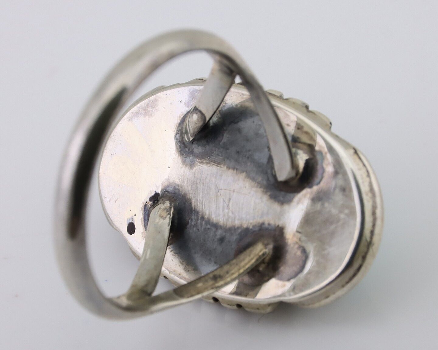 Navajo Hand Stamped Ring 925 Silver Natural Turquoise Native Artist C.80's