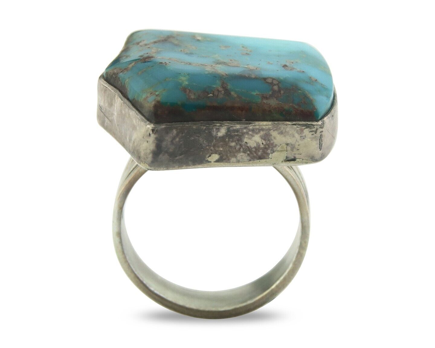 Navajo Ring 925 Sterling Blue Bisbee Turquoise Native Artist C.80's