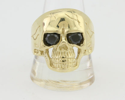 Men 14k SOLID Gold Skull Ring Black Glass Eyes Size 12