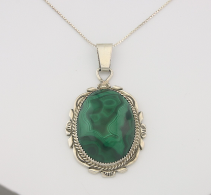 Navajo Sterling Silver Necklace Malachite Authentic Vintage Signed TALHAT