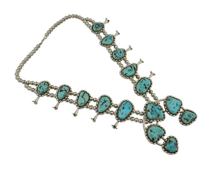 HUGE Navajo Squash Necklace 925 Silver Bisbee Turquoise Signed BY-OG C.80's