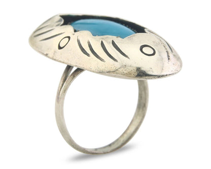 Navajo Ring 925 Sterling Turquoise Handmade Native Artist C.80's Size 7.5