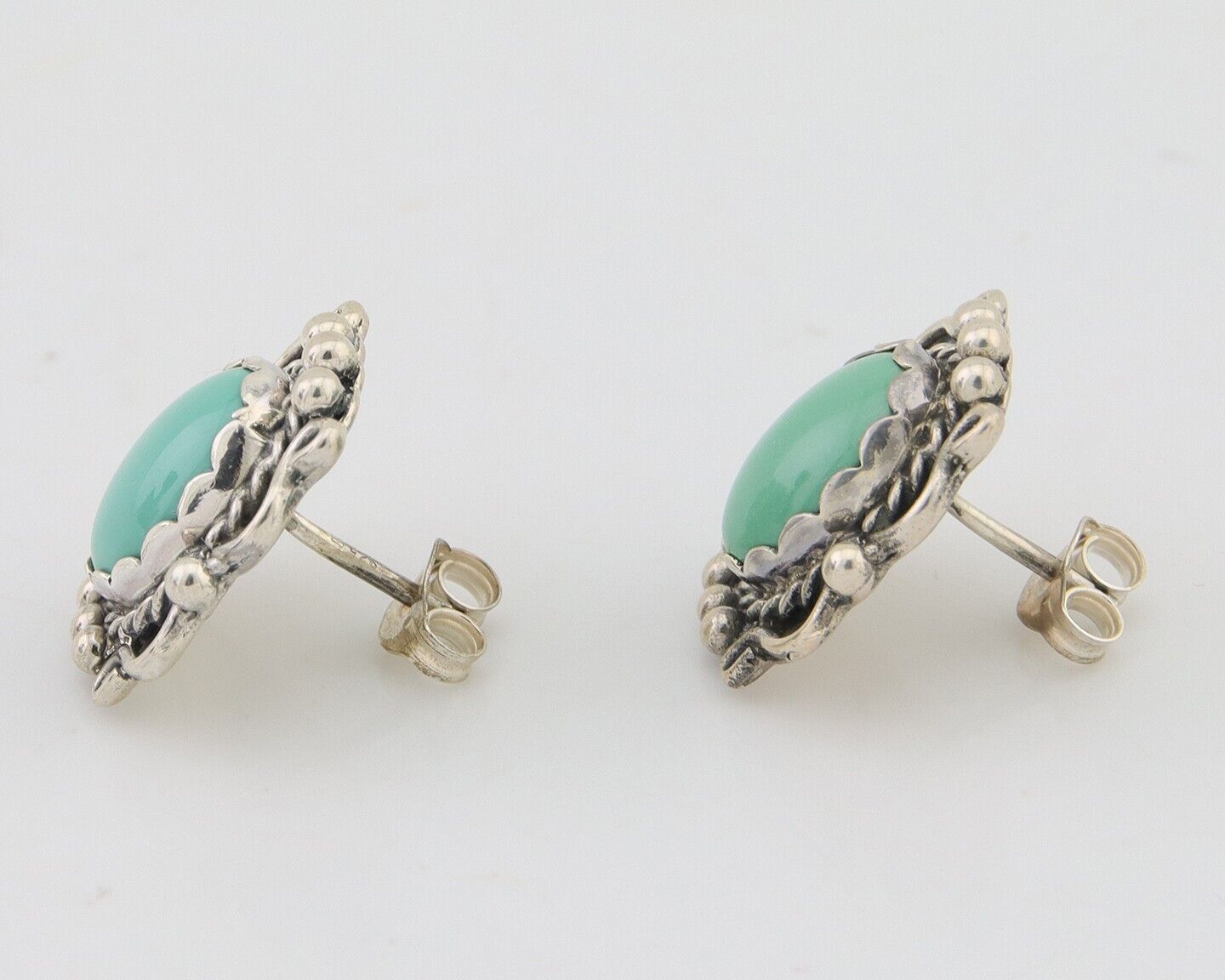 Navajo Earrings 925 Natural Turquoise Native Artist Signed VM C.80's