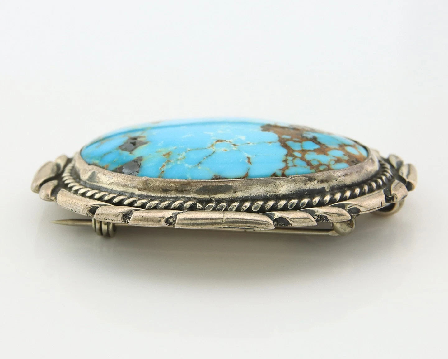 Navajo Handmade Pin Sterling Silver Turquoise Vintage Artist Signed M Montoya