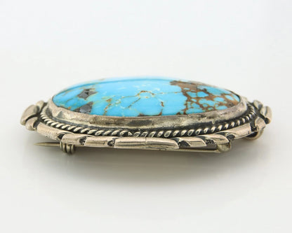 Navajo Handmade Pin Sterling Silver Turquoise Vintage Artist Signed M Montoya
