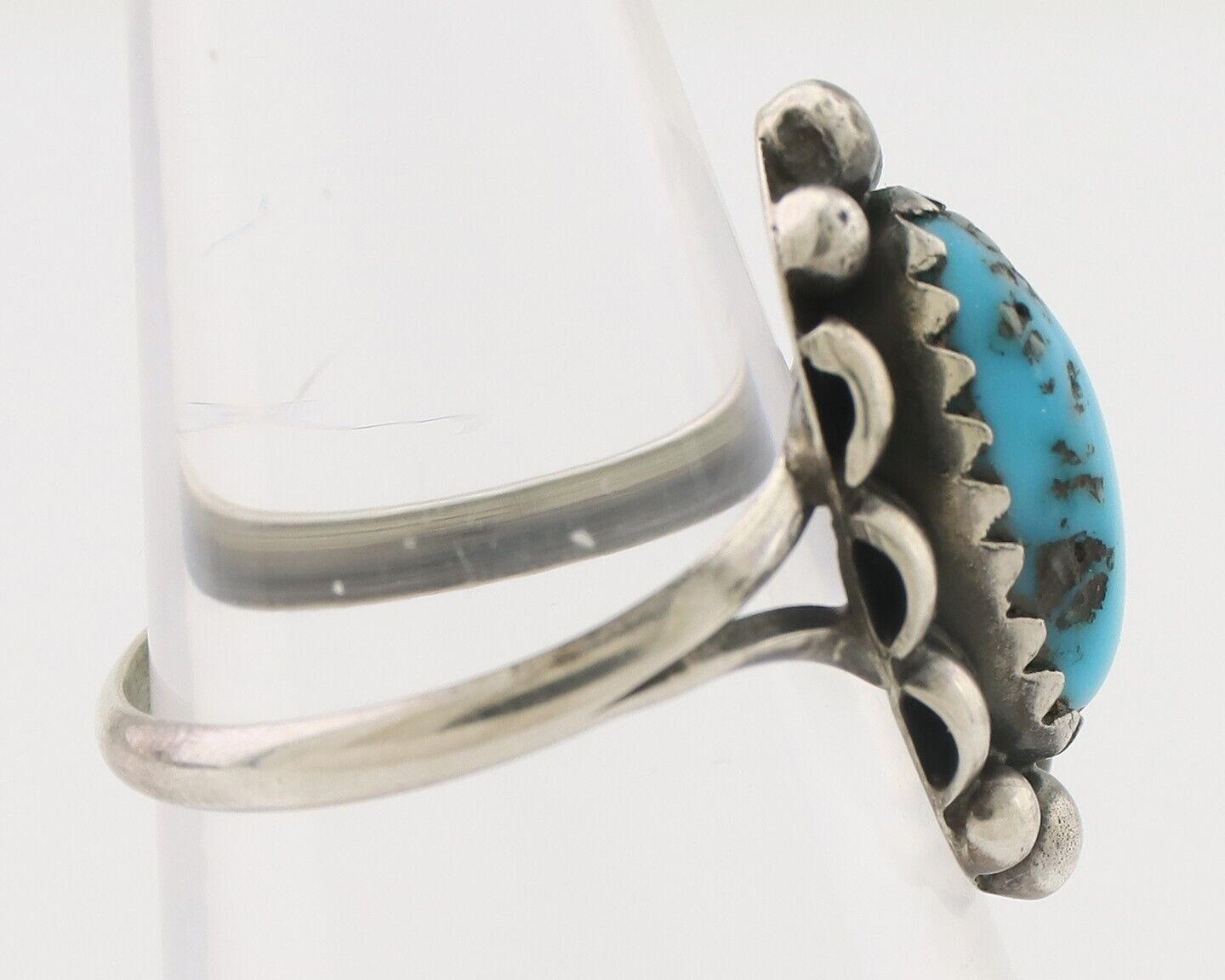 Navajo Ring 925 Silver Sleeping Beauty Turquoise Artist Signed SC C.80's