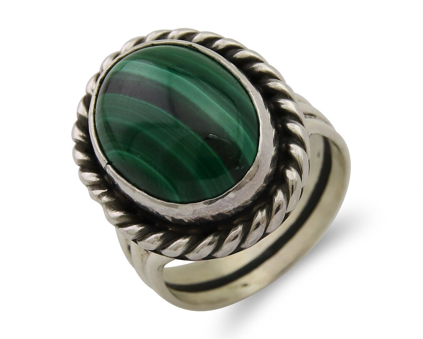 Navajo Ring 925 Silver Natural Malachite Native American Artist C.80's