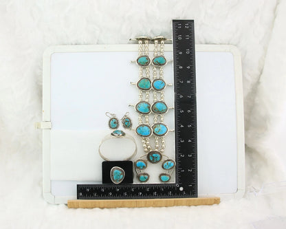 Navajo Squash Necklace Set Sterling Silver Turquoise Authentic Signed K Henry