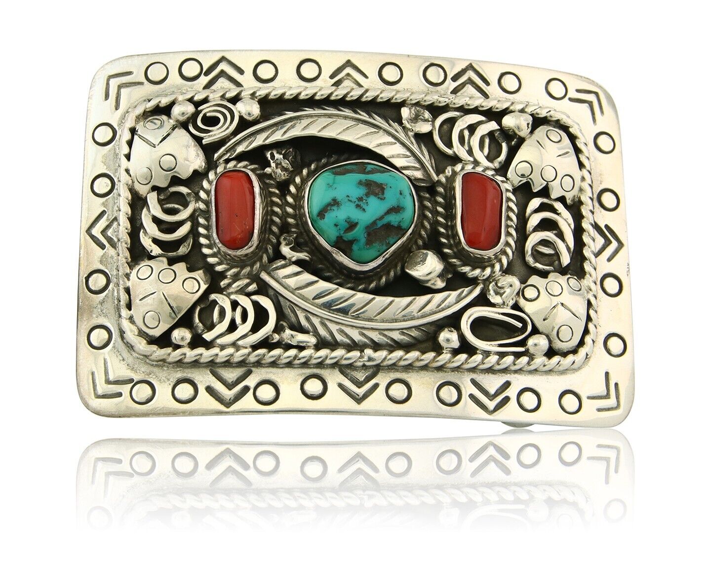 Navajo Belt Buckle 925 Sterling Silver Signed Teepee on Hill 1.9 x 2.9 in C.80's