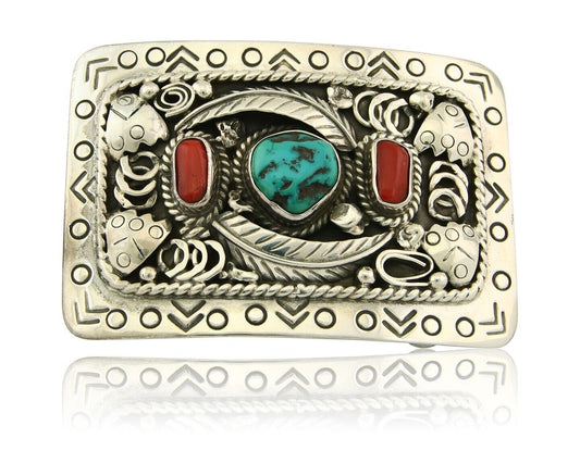 Navajo Belt Buckle 925 Sterling Silver Signed Teepee on Hill 1.9 x 2.9 in C.80's