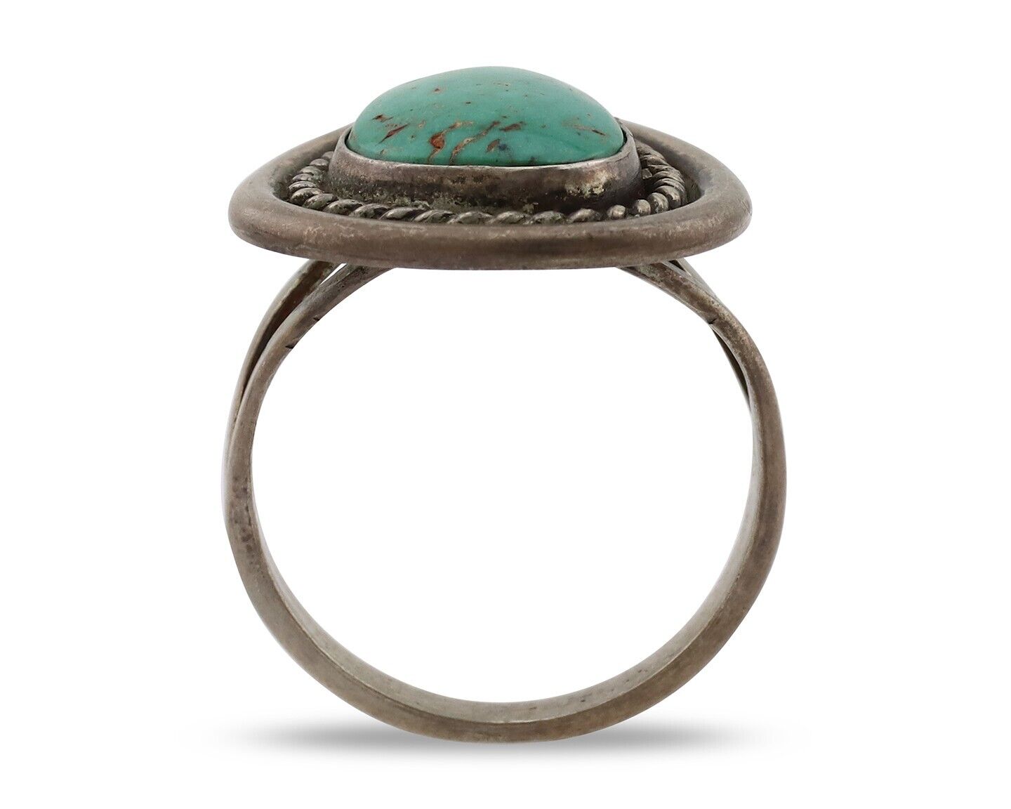 Navajo Ring 925 Silver Natural Green Turquoise Native American Artist C.80's