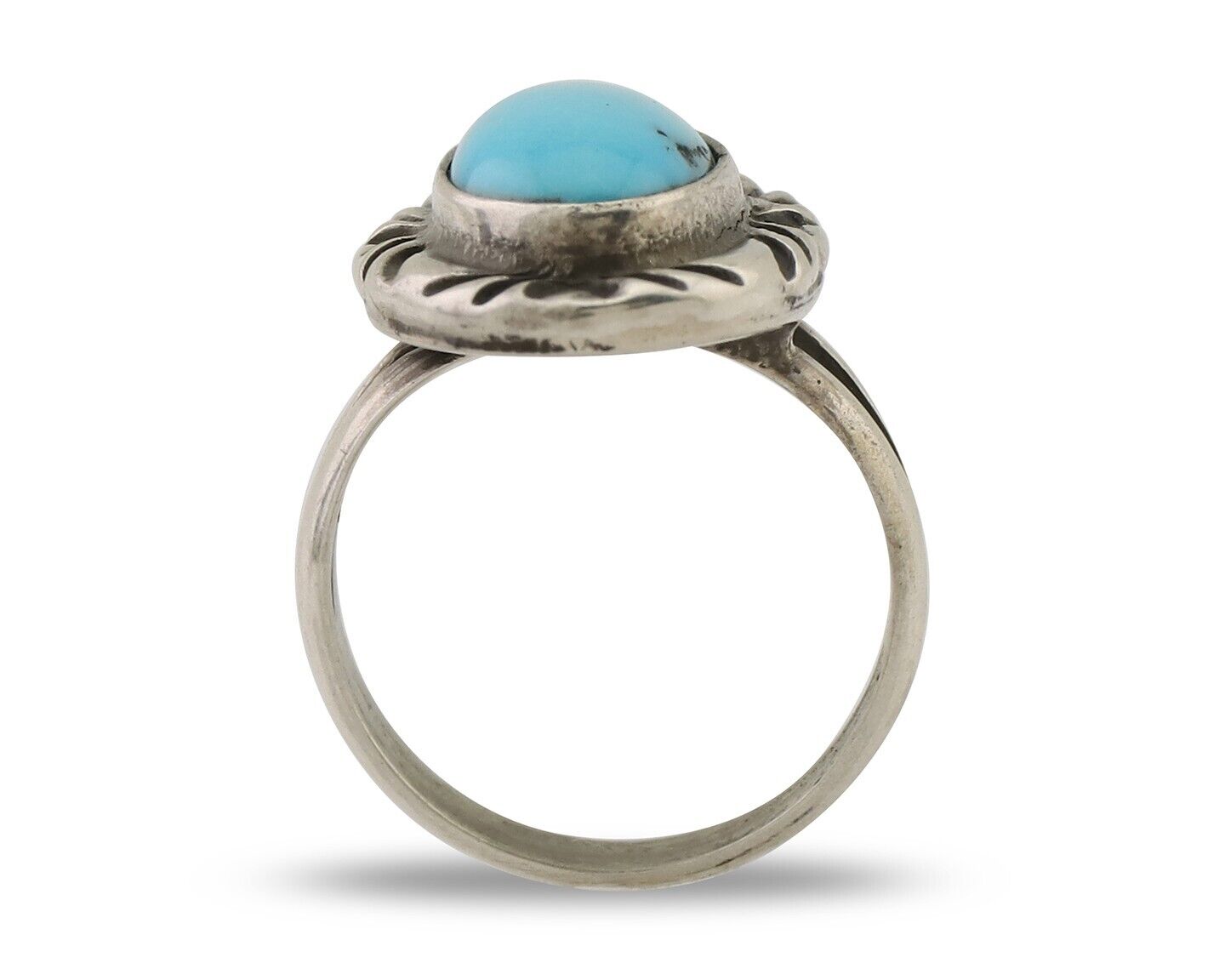 Navajo Ring 925 Silver Sleeping Beauty Turquoise Artist Signed SC C.80's