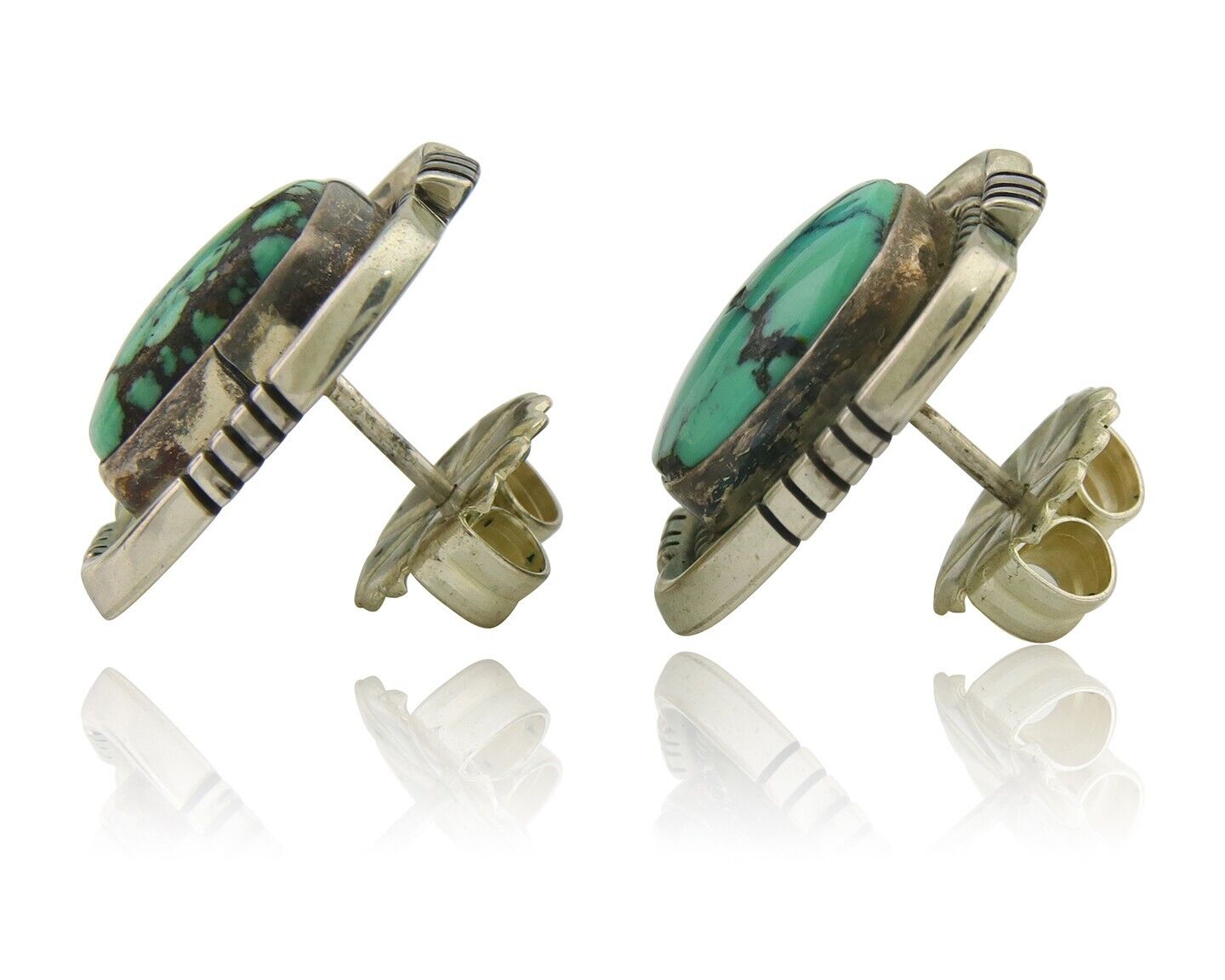 Navajo Earrings 925 Silver Natural Turquoise Artist Signed G C.80's