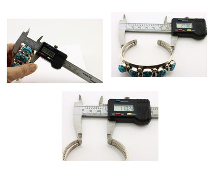 Navajo Bracelet 925 Silver Nugget Sleeping Beauty Turquoise Artist Signed JR C80