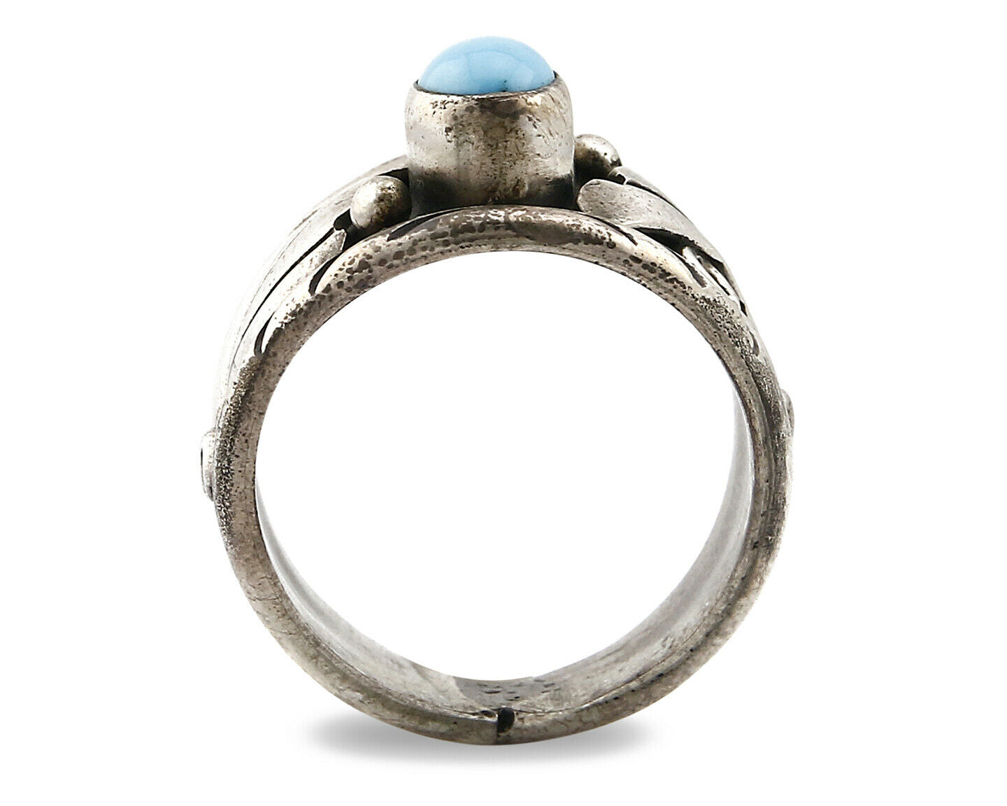 Navajo Ring .925 Silver Handmade Sleeping Beauty Turquoise Signed ELA C.80's