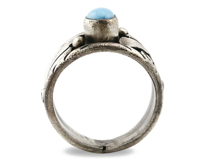 Navajo Ring .925 Silver Handmade Sleeping Beauty Turquoise Signed ELA C.80's