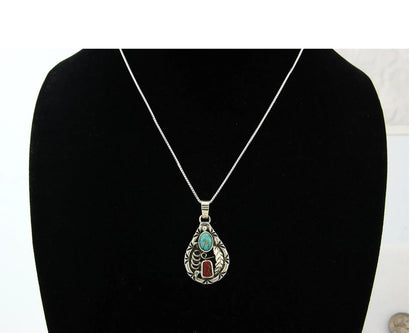 Navajo Necklace Sterling Authentic Gemstone Traditional Signed Teepee