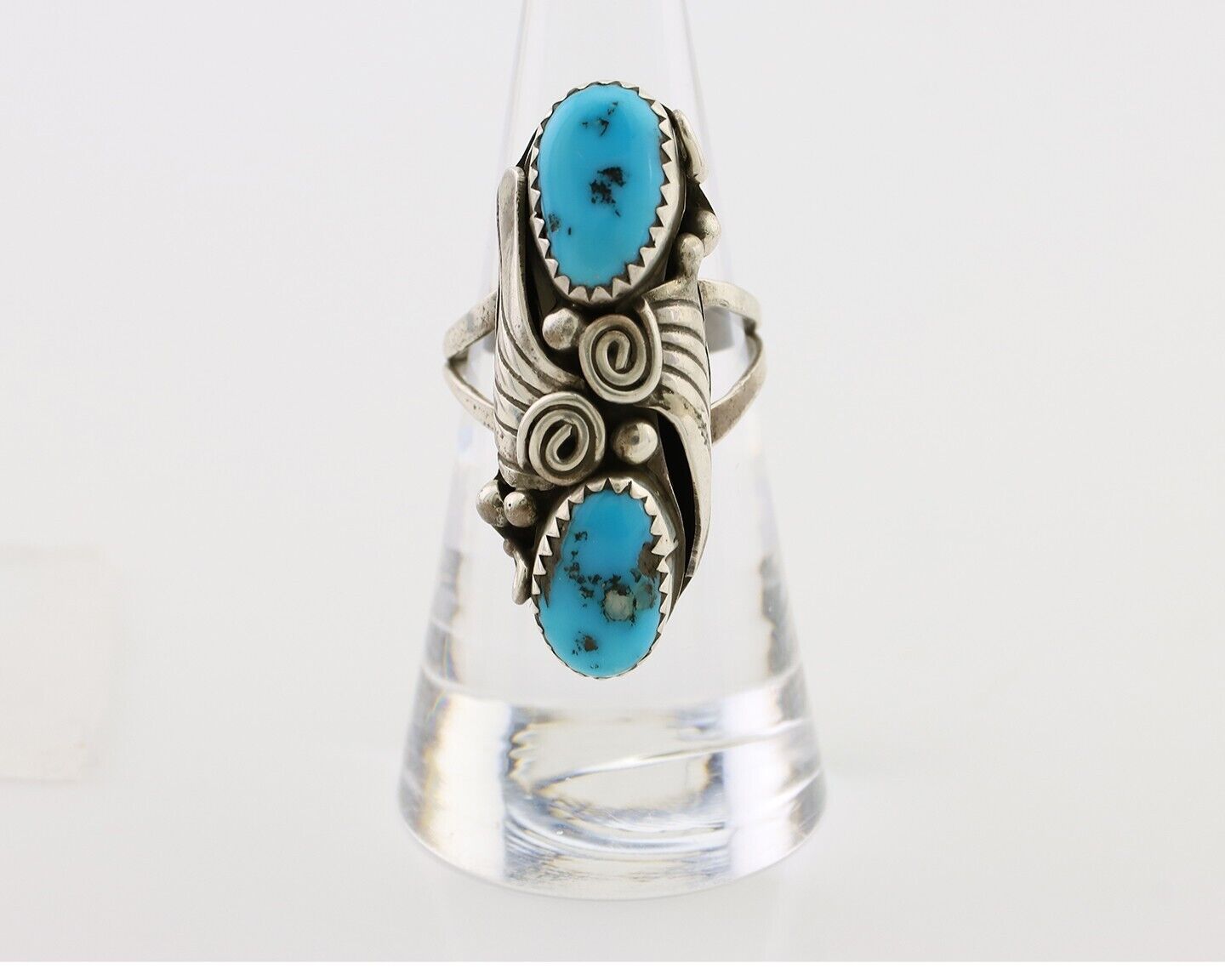 Navajo Ring 925 Silver Sleeping Beauty Turquoise Signed Joe Charlie C.80's