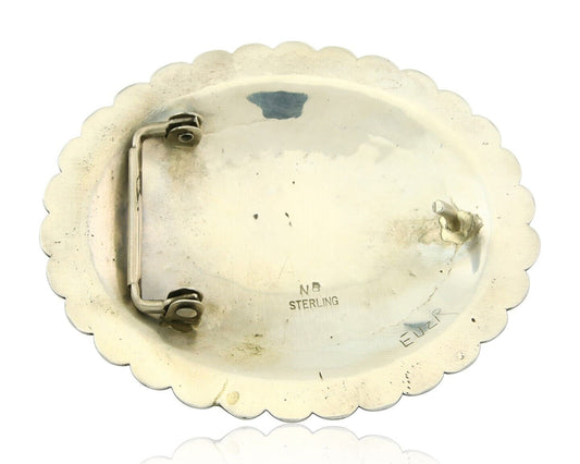 Navajo Belt Buckle 925 Sterling Silver Artist Signed Nelson Burbank C.80's
