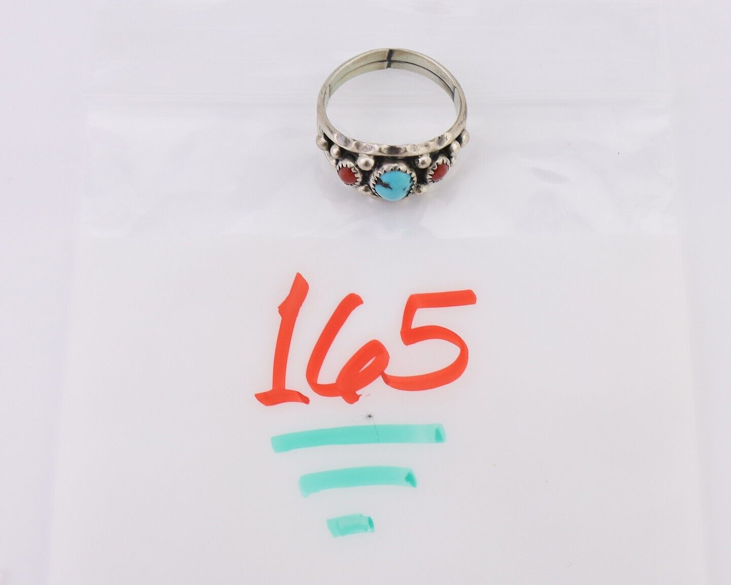 Navajo Ring 925 Silver Coral Turquoise Artist Signed Ella Cowboy C.80's