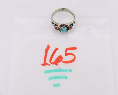 Navajo Ring 925 Silver Coral Turquoise Artist Signed Ella Cowboy C.80's