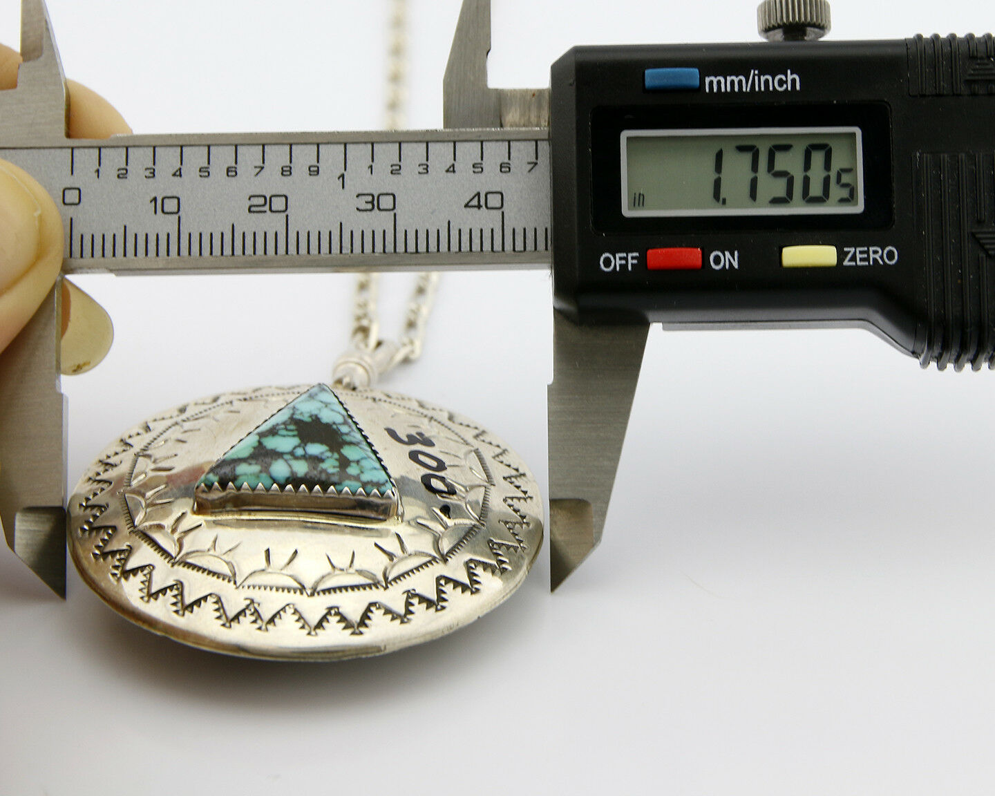Unique Navajo Indian Puebla Scene Reversable Turquoise .925 Silver Pendant