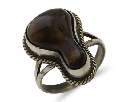 Navajo Handmade Ring 925 Silver Natural Fire Opal Native Artist Size 6.5 C.80's