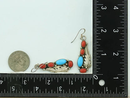 Navajo Necklace Earring Set 925 Sterling Silver Turquoise & Coral Signed RB