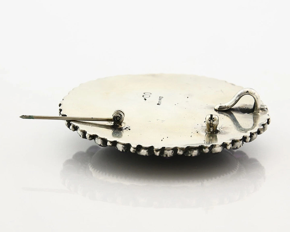 Navajo Pin Pendant Sterling Silver Gemstone Vintage Signed OD C.80's